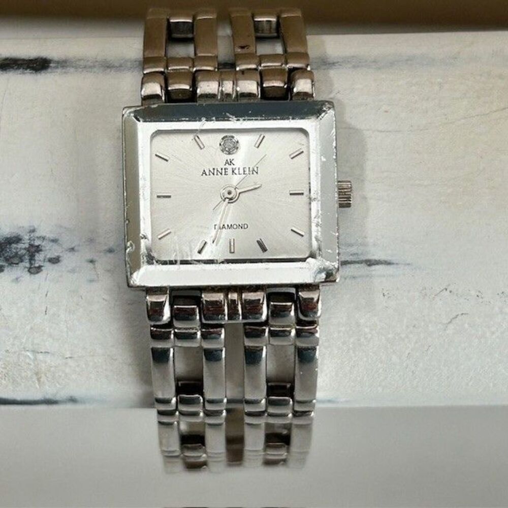 ANNE KLEIN Diamond 10/6399 Silver Tone Women's Watch Sz. 7.5" New Battery